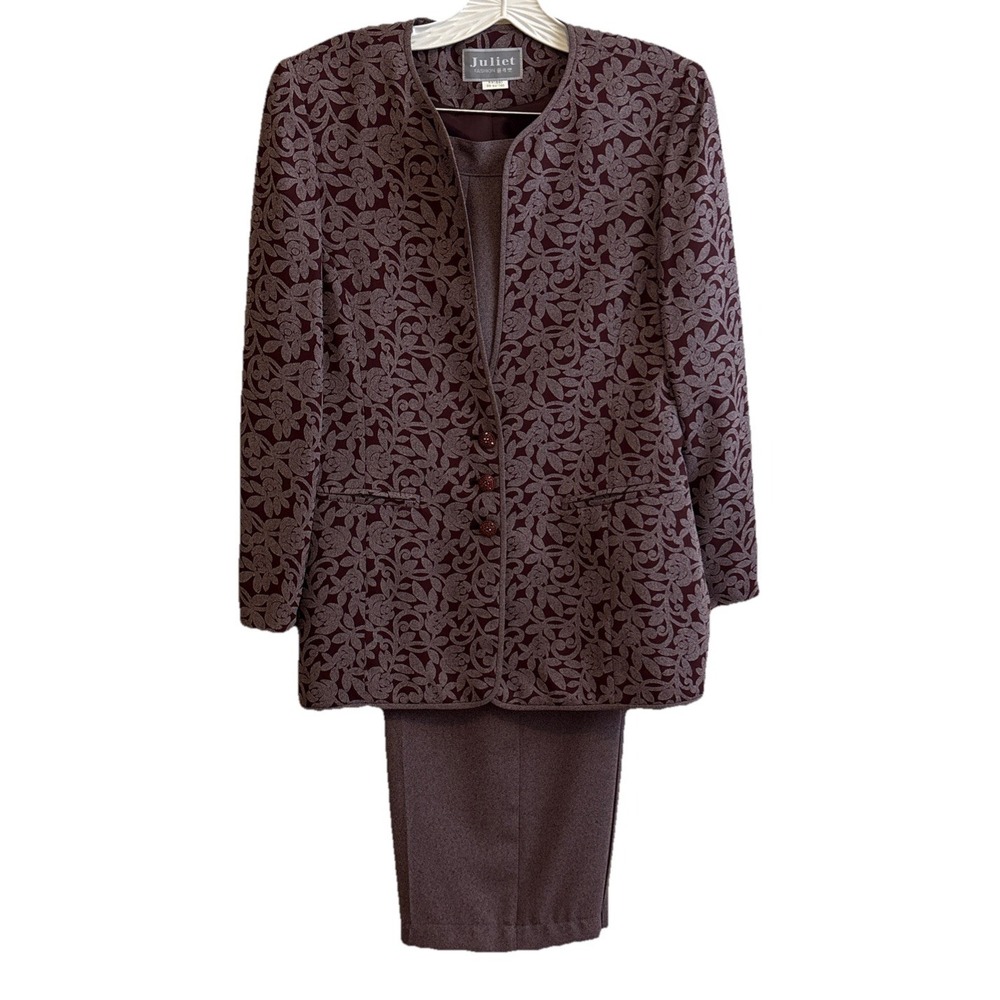 Vtg Juliet Fashion Made in Korea Mauve Floral Embossed Velvet Pant Suit Set